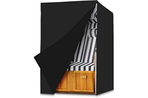 Abnaok Strandkorb Schutzhülle Winterfest aus 420D Oxford Stoff, 135x105x175/140cm Strandkorbhülle Winddicht, UV Beständig, Reißfest, Abdeckung Strandkorb Wasserdicht（Schwarz）