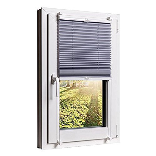 Plissee Klemmfix 3 Farben wählbar Jalousie ohne Bohren verdunkelung Faltrollo Vorhang, Größen Wählbar – Sonnenschutzrollo für Fenster Tür, Fensterrollo, Gardinen – Grau 55cm x 130cm - 3