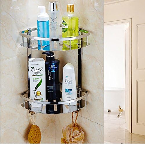 XOGOLO Stainless Steel Bathroom Shower Basket 2-Tier, with Towel Hooks, Corner Caddy Shelves Organizer Storage - Polished 9055B