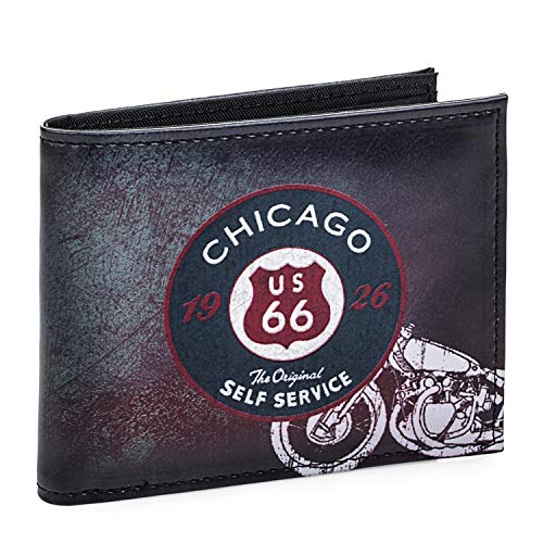 Preisvergleich Produktbild ROUTE 66 - R11904 Geldbörse Geld Karte Juvenile Gedruckte Leinwand. Geldbeutel mit Reißverschluss. 6 Fächer Karten und Dokumentation und 1 für Tickets, Color Schwarz