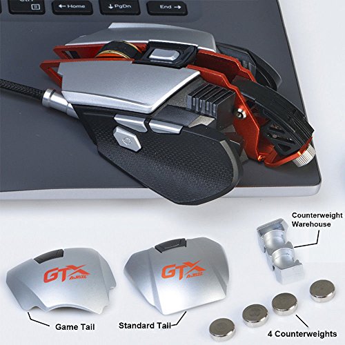 lexonelec   Rat  n Gaming AJAZZ GTX Wired Retroiluminado RGB LED respiraci  n 4000DPI ajustar juego de peso adicional USB   ptico rat  n para gamer de metal Panel   7  botones para PC port  til ordenador