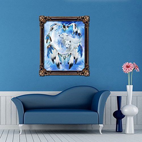Demiawaking 5D Diamond DIY Schöne Traumfänger Wolf Stickerei Malerei Kreuzstich für Wohnzimmer, Schlafzimmer, Arbeitszimmer usw. Haus Dekor - 4