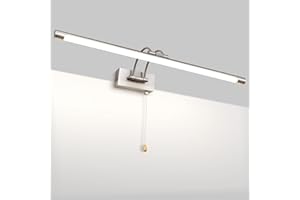 MantoLite 60CM LED Bathroom Wall Lights with Pull Cord Swivel Lamp Head Long Silver Wall Lights for Pictures,Frames&Art Painting IP44 Over Mirror Lamp for Shaving 12W
