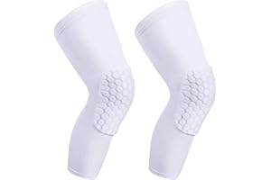 Laiiqi Compression Knee Pads Leg Sleeve, Hex Knee Pads for Basketball Honeycomb Anti Collision Knee Pads Long Kneepads Non-Slip Football Knee Pads for Youth Adult (A Pair White/L)