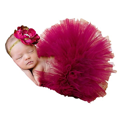 Jastore Photography Prop Baby Newborn Wine Red Tutu Costume Headband Dress