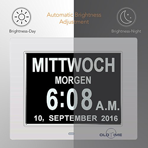 SINOIDEAS® Digitaler Kalender Tag Uhr Mit Nicht Abbreviated Tag &Wecker Monat & Digital Kalender Wecker – Woche Zeit Alzheimeruhr ,Seniorenuhr Sehr Gut Geeignet für ältere (Weiß). - 6