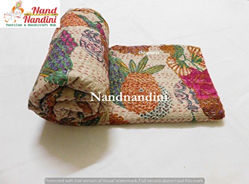Preisvergleich Produktbild NANDNANDINI - Ein perfektes Weihnachtsgeschenk Fruit Indian Bohemian Bettwäsche Handmade Throw Kantha Quilt Ralli Gudri Kantha Quilt Decke Bettwäsche Tagesdecke
