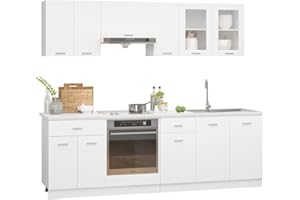 vidaXL 8-Piece White Kitchen Cabinet Set - Engineered Wood, Modern Design, Ample Storage, Easy Clean, Diverse Units for Optimized Organization