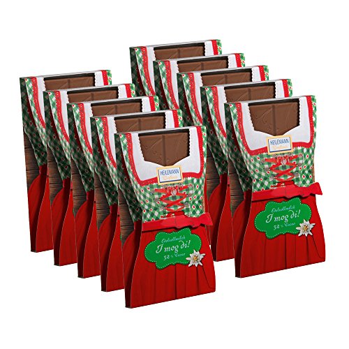 Preisvergleich Produktbild 10er SET Flachtafel Dirndl Edelvollmilch Schokolade 37 g Tafel / Alpenserie