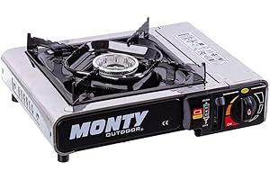 LOLAhome Cocina portátil de Gas con 1 quemador acabada en Acero Inoxidable, Hornillo Camping Gas, incluye maletín de 38x12x29 cm