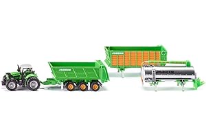 siku 1848, Trattore DEUTZ-FAHR con rimorchio Joskin, 1:87, Metallo e Plastica, Verde, 5 Pezzi, Con sistema di sostituzione pezzi