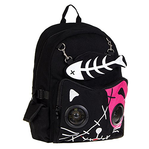 Blue Banana Alternative Fashion Mochila Banned Cat Bone con Altavoces (Rosa y Negro)