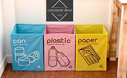 [cozymom Deco] Recycle Tasche separates Fach Papierkorb nicht Geflochtene Körbe Offene Container 3 Set
