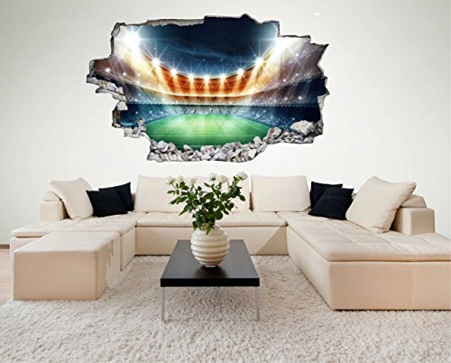 Fussball Stadion Spielfeld 3D Look Wandtattoo 70 x 115 cm Wanddurchbruch Wandbild Sticker Aufkleber DesFoli © C413