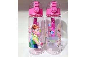 Babioms Botella de Agua Niños, Aleatorio princesa Water Bottle Reutilizable Sin BPA Dibujos Animados Taza con Botón Tapa A Prueba de Fugas Botella Agua para Niños Niñas para Escuela(550 ml)