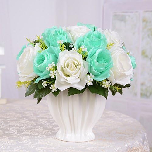 XPHOPOQ Artificial Flower Silk Flower Dried Flower Bundle Ceramic Vase Indoor Living Room Decoration Green