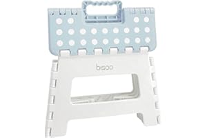 Bisoo Step Stool - Folding Step Stool Suitable for Toddler Kids & Adults - Cute Colors for Bathroom, Kitchen & Bedroom - Portable, Non-Slip & Up to 265 lbs (120Kg) - Foldable Stool 9in / 22cm Blue