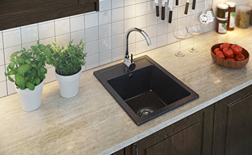 Granitspüle graphit, 1-Becken, Siphon, Granitbecken, Küchenspüle, Schrankbreite ab 40 cm - 2