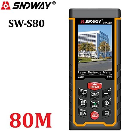 SNDWAY® Handheld Portable LCD display 0.05 to 80M 262ft Laser rangefinder Distance Meter LCD Measurer Ringefinder, Support Direct Measurement of Angle Length Area Volume, with Multi-direction Electronic Level Bubble Camera &amp; Rechargeable Battery and USB Connection r Area&amp;Volume Addition/Subtraction, Straking-out, data into computer
