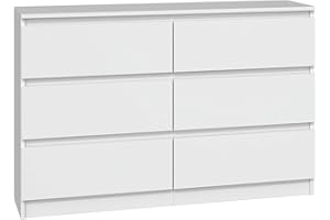 CDF Komoda biała z 6 szufladami, głębokość 30 cm, komoda, do salonu, sypialni, szafka z szufladami, dużo miejsca do przechowywania, odpowiedni organizer na ubrania, szerokość 120 cm, nowoczesny wygląd