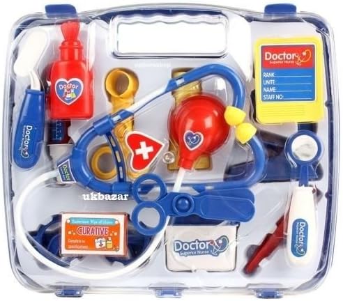 NMIT KIDS DOCTOR SET CHILDRENS NURSE DOCTORS MEDICAL CARRY CASE PLAY SET ROLE PLAY FUN BOX, Blue