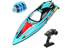 DEERC Bürstenloses RC-Boot für Erwachsene, 34 MPH Ferngesteuerte Boote mit 3S-Batterie, LED-Leuchten, Selbstaufrichtung, 2,4 GHz Rennboot für Poolsee, Geschenkspielzeug für Jungen und Mädchen