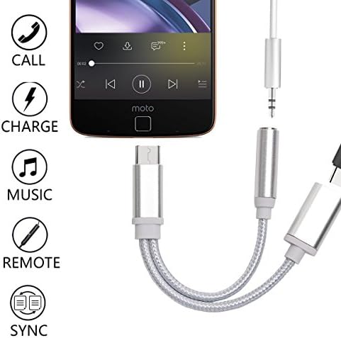 Bkayp 2 in 1 Nylon Braided Type C to 3.5mm Audio Headphone Jack Conversion Adapter with Type C Charging Port Splitter for LeEco Le 2, Letv Le Max 2, Letv Le Pro 3, Xiaomi 6 and Other Smartphones