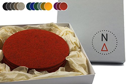 NordernArt Glasuntersetzer rund 10cm 6er Set 100% Wollfilz Farbe wählbar, edle natur Untersetzer für Gläser Becher Tassen als Getränkeuntersetzer auf Tisch, Bar mit Geschenk-Box (spice)
