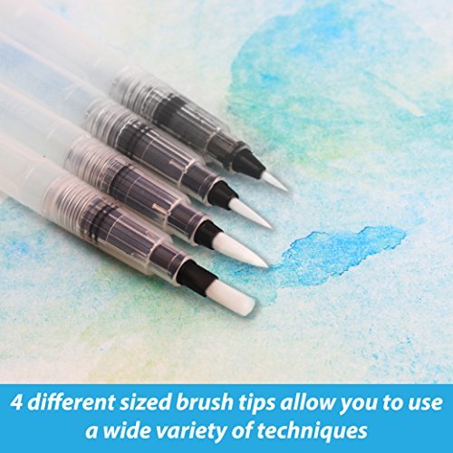 Wasserpinsel – Set mit 4 Pinselspitzen – Perfekt für Wasserfarben, Aquarellstifte, Pinselstifte, Marker – Mischt Farben mit Wasser – Praktischer Wassertankpinsel – MozArt Supplies - 2