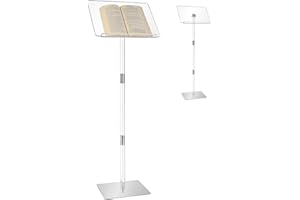 KORETECH Podium Stand, Lecterns & Podiums, Acrylic Adjustable Angles with Metal Base, Podium for Church, Weddings, Classroom, Speech, 16" L x 12" W x 42.5" H (Clear)