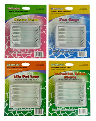 My First Lab - Set de diapositivas para microscopio, diseño de flores, guías divertidas, hojas de lirio, plantas comestibles increíbles