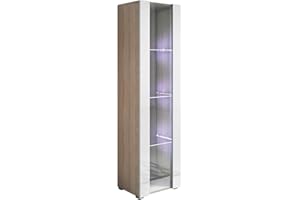 MB Muebles Bonitos, Vitrina con Patas 2 cm Luke V5 para Salón o Comedor Moderno con Luz LED, Mueble Modular de Melamina Mate y Brillo, Color Sonoma y Blanco, 40x167x29 cm