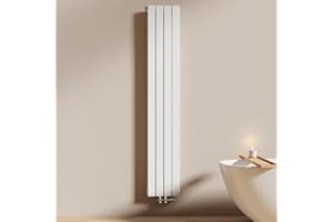 EMKE Radiateur à Eau Chaude 180x30 cm, Radiateur plat Double couche connexion centrale, Montage mural vertical design, Blanc