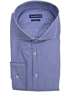 Jacques Britt Hemd Kai EL extra langer Arm Slim Fit Blau Weiß gestreift Größe 42