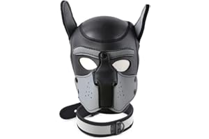 YiQin RWSX Hundemaske mit Kragen, Weiche Latex Petplay Hundemaske mit Ohren Welpenmaske Hunde Masken, Abnehmbarer Mund, Geeignet für Halloween, Urlaubsparty