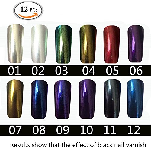 12 Box Sets Shinning Spiegel Chrom/ Nagel Pigment Mirror Powder,Nail Glitzer Spiegel Effekt Pulver Glitter, Spiegel Pulver, Mirror Nail Glitzerpuder , Nagelkunst DIY Dekoration, Nageldesign Chrome Pigment-glänzendes Metallic Nail/ Nail Glitter Puder Magic Mirror Nail Art Dekoration mit freien Nagelbürsten (12 Farben) - 4