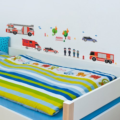 Wandkings Einsatzfahrzeuge Wandsticker Set, 29 Aufkleber, 2 DIN A4 Bögen, Gesamtfläche 60 x 20 cm - 4