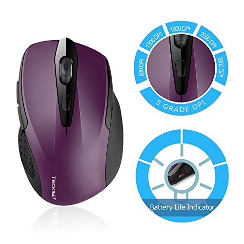 TeckNet Pro 2.4G Ergonomic Wireless Mobile Optical Mouse with USB Nano Receiver for Laptop,PC,Computer,Chromebook,Macbook,Notebook,6 Buttons,24 Month Battery Life,5 DPI Adjustment Levels