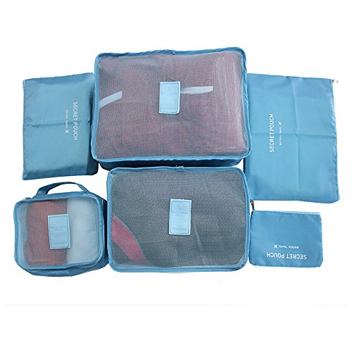 Travelmall Luggage Packing Cubes Travel Organizer Mesh Bags 6 Piece Various Size Set Weekender Set - 3 Packing Cubes and 3 Pouches (Blue)