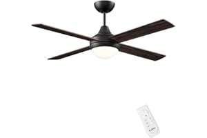 CJOY Ventilatore da Soffitto Legno, 122 cm Ventilatore da Soffitto con Luce LED Dimmerabile, Lampadario con Ventilatore da Soffitto e Telecomando, Inverno e Estate, Grana di Legno Scuro