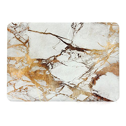 Se7enline Fashion Soft-Touch-Kunststoff Hardcover-Schutzhülle für Macbook, mit schwarzem Silikon-Tastenschutz und transparenter LCD Displayschutzfolie, Design: schwarze Kreise Marble Pattern White/Gold Macbook Pro 13“ Retina (Model A1502/A1425) - 4