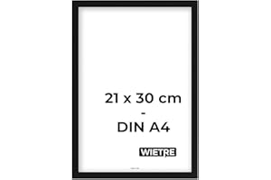 WIETRE Cadre photo A4 21 x 30 cm - En bois MDF - Noir - Verre acrylique incassable - À suspendre et à poser - Pour photos, images et posters