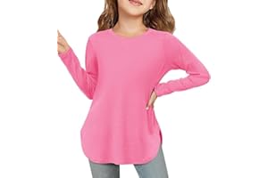 Haloumoning Camiseta de manga larga para niña, cuello redondo, manga larga, monocolor, bonita túnica, para el tiempo libre, básica, con aberturas laterales