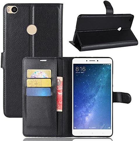 Weideworld Premium Quality PU Leather Book Style Wallet Flip Case Cover With Credit Card &amp; Money Slots For Xiaomi Mi Max 2 + Stylus Pen Black