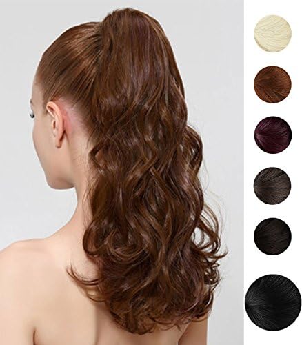 Rhyme Super Light 85g 16” Long Natural Curly Wavy Wrap Around Ponytail Wig Clip in Hair Extensions Tie Up Pony Tail Hair pieces For Women Girls Lady (1 Jet Black)