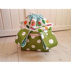 Lenkertasche, grün mit weißen Punkten - mit Häubchen