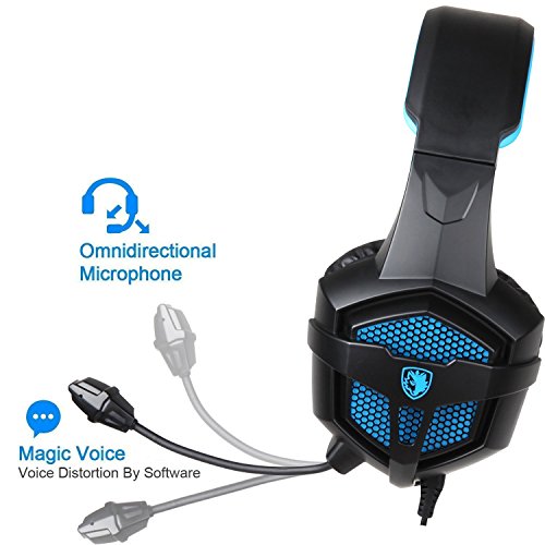 Cascos para Xbox One PS4  Sades SA807 Auriculares Gaming Bajo Envolvente Est  reo con Micr  fono 3 5mm Puerto Compatible PC  MAC  iPad  iPod  iPhone  Laptop Smartphone Negro Azul 