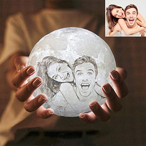 Preisvergleich Produktbild LEERAIN Besonders Angefertigt Personalisiertes Foto 3D Mondnachtlicht, Vollmondlampe, Led Mond Tischlampe, Kinder Liebhaber Geburtstag Party / Weihnachten Geschenk,15cm