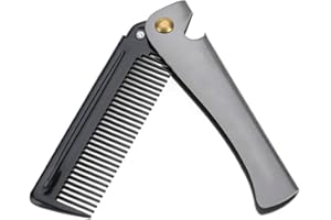 Honiwu Faltbarer Kamm, Bartkamm für Männer, Klappbar Bart Kamm, EdelstahlTaschenkamm Haarkamm für Bart Schnurrbart(Schwarz)