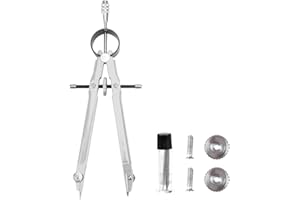 OWNFEEL Precision Metal Compass Maths Set, Professional Drawing Tool with Lock, Ideal for Geometry Drawing Art Drafting Woodworking & Carpentry, 10 Inch Diameter Circles, Extra Lead Refills Included (Silver)